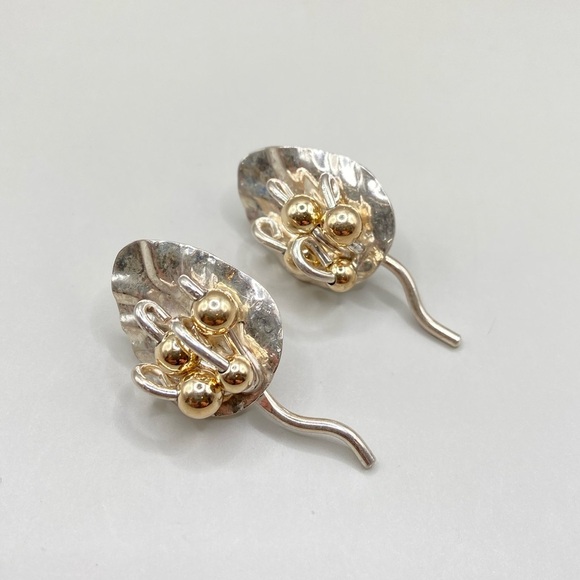 Ladda Bihler Sterling Silver and Gold Leaf Earrings - Picture 1 of 6